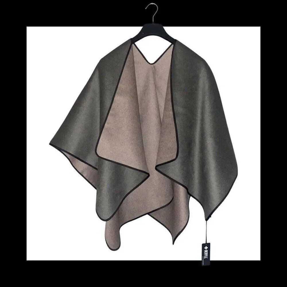 BERYLL Cashmere Wool Reversible Cape Poncho O/S Gray/Green/Beige NWT Msrp $698 - Picture 4 of 4